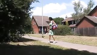 Beautiful girl peeing outdoor