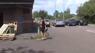 Spreading legs wide opened while peeing