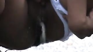 Skinny young girl peeing