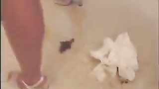 Dark haired girl shitting