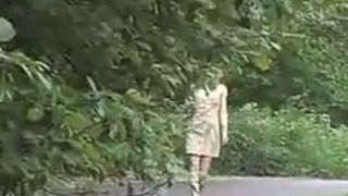 Amazing sexy babe piss on the road