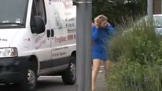 British blonde milf peeing in public
