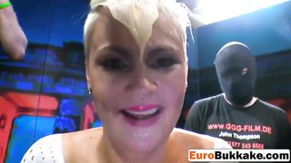 Young guys pissing on blonde babe