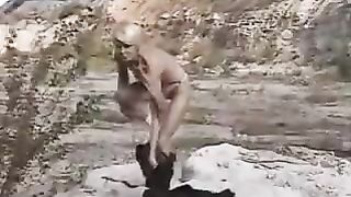 Kinky guys pissing on brunette hottie