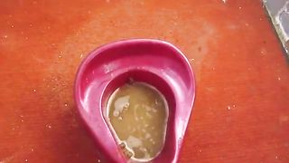 Chubby girl shitting in a potty