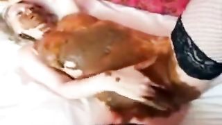 Blonde milf masturbating with poop