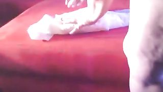 Fat girl shitting on red couch