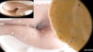 Cute school girl shitting in toilet