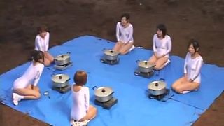 Japanese girls playing in scat pit