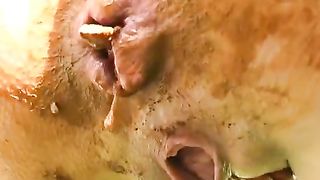 Incredible brunette rubbing shit on her ass