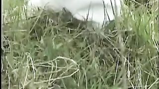 Blonde babe peeing in nature