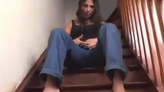 Hot teen shitting on stairway