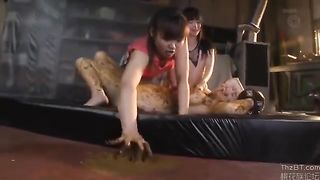 Covered and fucked by lesbian friends