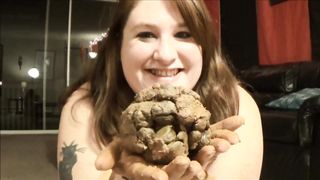 Fat girl having real fun with poop