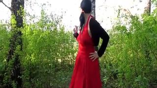 Dark haired teen shitting outdoor