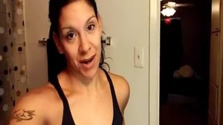 Tattooed girl shitting on a homemade toilet