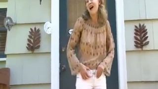 Young girl pooping in white pants