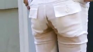 Young girl pooping in white pants