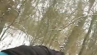 Blonde step sister peeing in snow