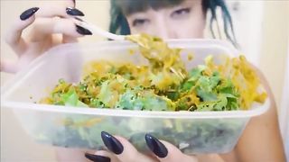 Alternative girl eating scat salad