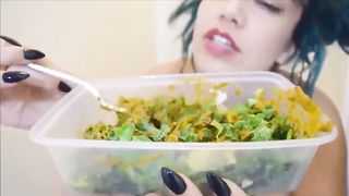Alternative girl eating scat salad