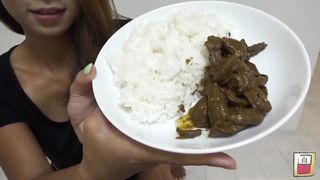 Brown haired teen eating poop