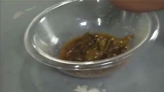 Asian babe having fun while pooping