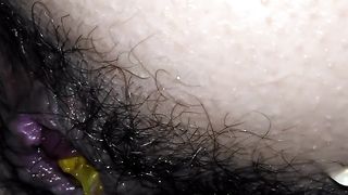 Hairy babe shitting