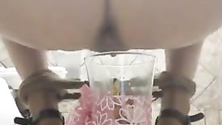 Hot brunette shitting in public restroom