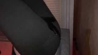 Shitting and peeing in tight black pants