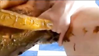 Hardcore scat masturbation with a young girl