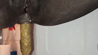 Black girl shitting on bathroom floor