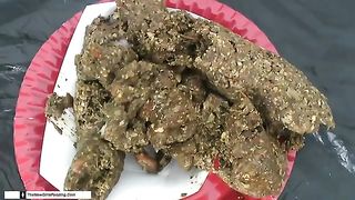 Hairy brunette shitting for us