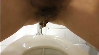 Hairy teen shits in toilet