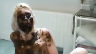 Blonde babe smears poop while giving head