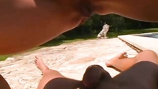 Peeing on his cock outdoor