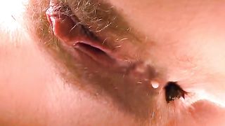 Hairy milf pooping in close up