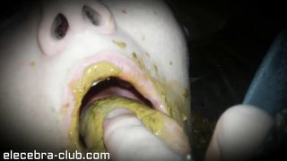 Blonde petite girl eats poop