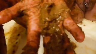 Perverted woman eating shit