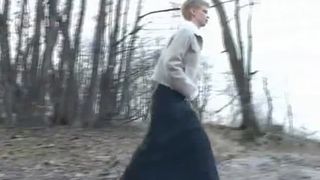 Petite blonde peeing outdoor