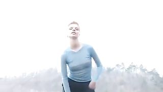 Petite blonde peeing outdoor