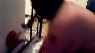 Ride a wall mounted dildo