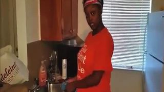 Horny black mommy shitting in her panties