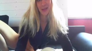 Tattooed blonde shitting in white potty