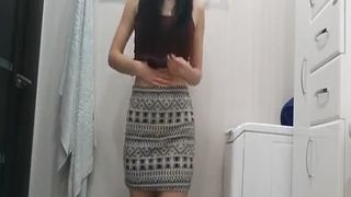 Brunette college girl pooping