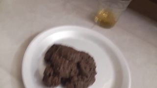 Beautiful brunette teen shitting