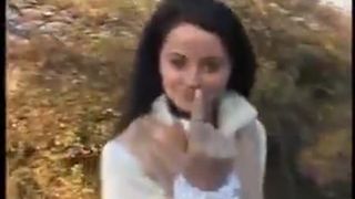 Petite brunette shitting in public