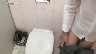 Masturbating with poop in public bathroom