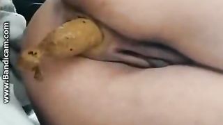 Fantastic teen pooping in the car