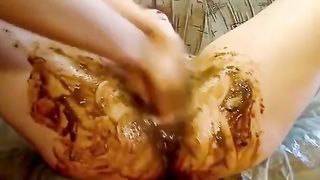 Fisting her hairy pussy